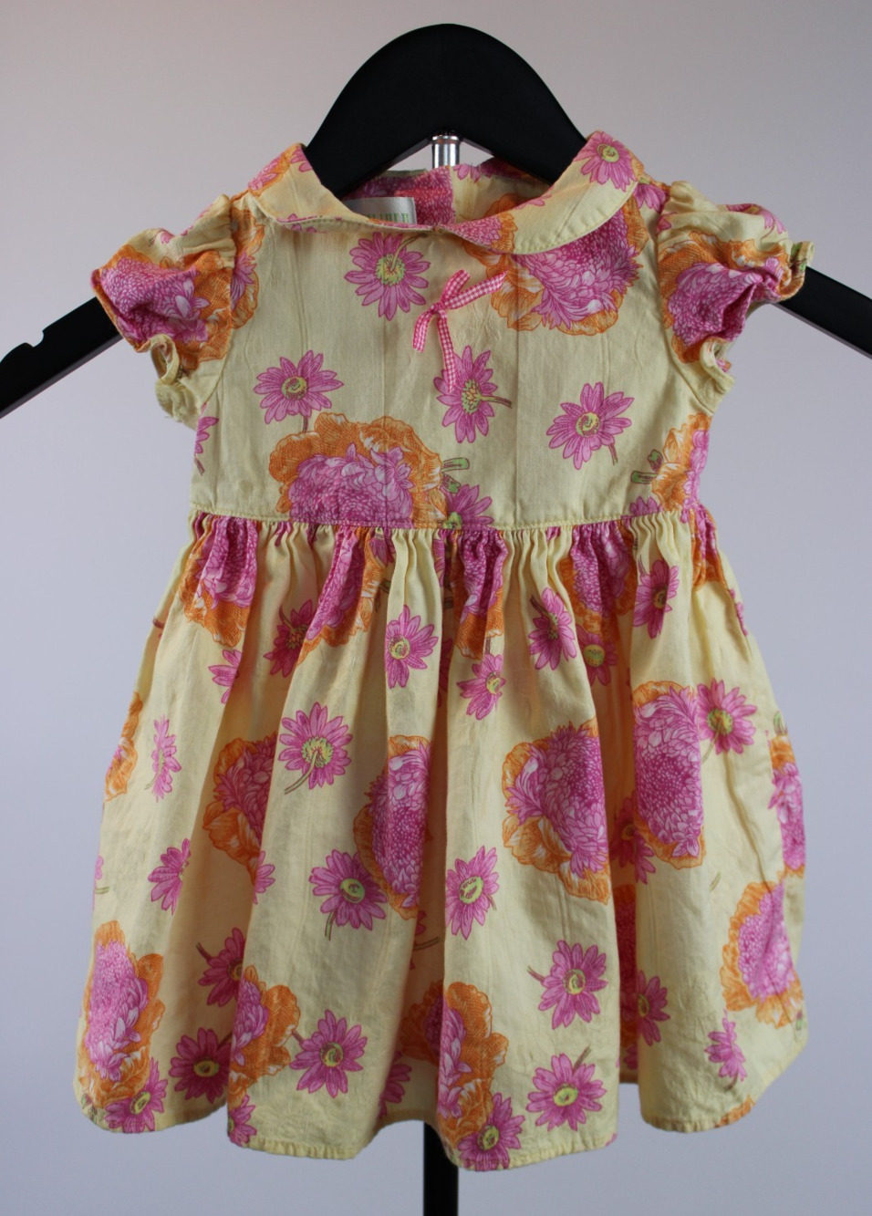 Baby Lulu Dress LA 12 Months, Yellow Floral, Ruffle Sleeves 100% Cotton AS IS